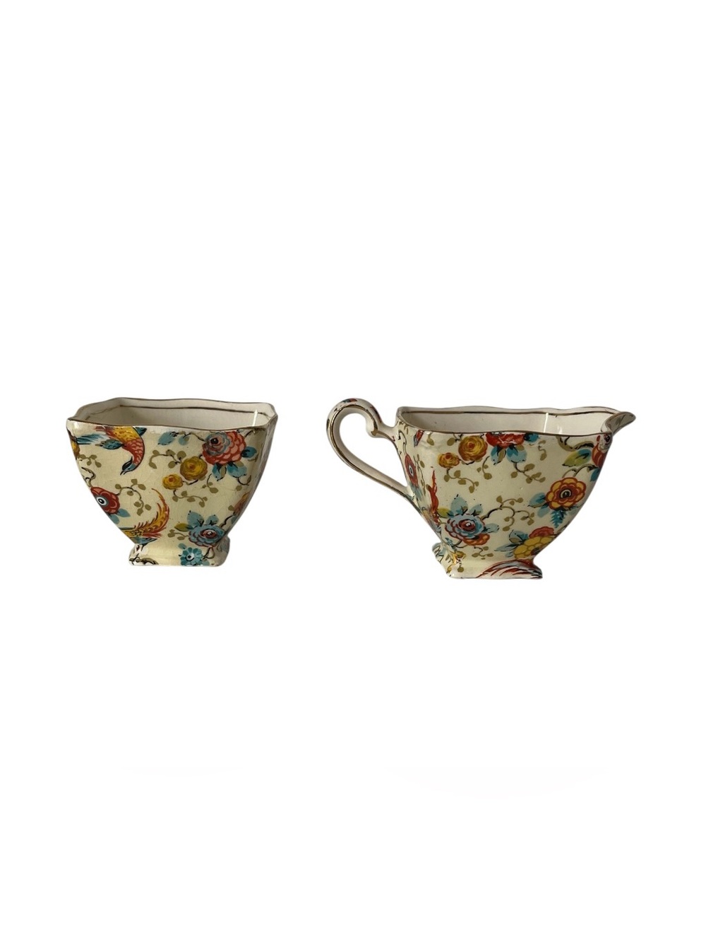 Floral Porcelain Creamer and Sugar Bowl Set